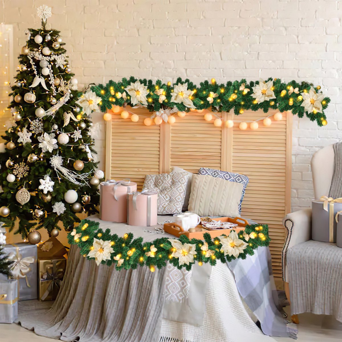 Kerstguirlande 2.7M Guirlande met verlichting Zwaardere kwaliteit Guirlande Kerstverlichting met goud decoratief – foto 6