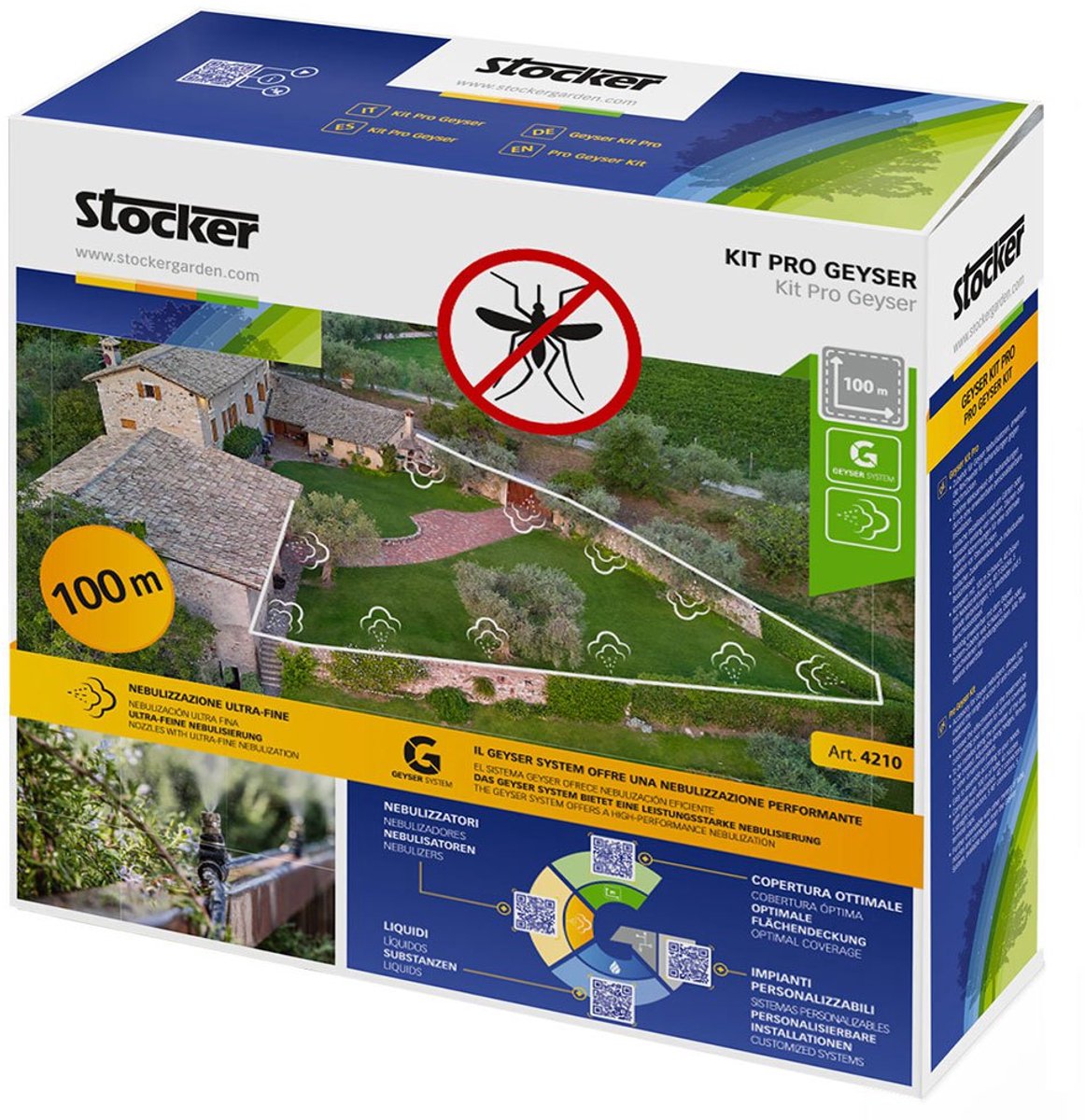 Stocker Pro Geyser Anti-muggenkit Slang. 40 Sproeiers. 40 T-aansluitingen. Aansluitingen. 5 Rechte Aansluitingen. 5 Eindkappen 5l 100 M Transparant