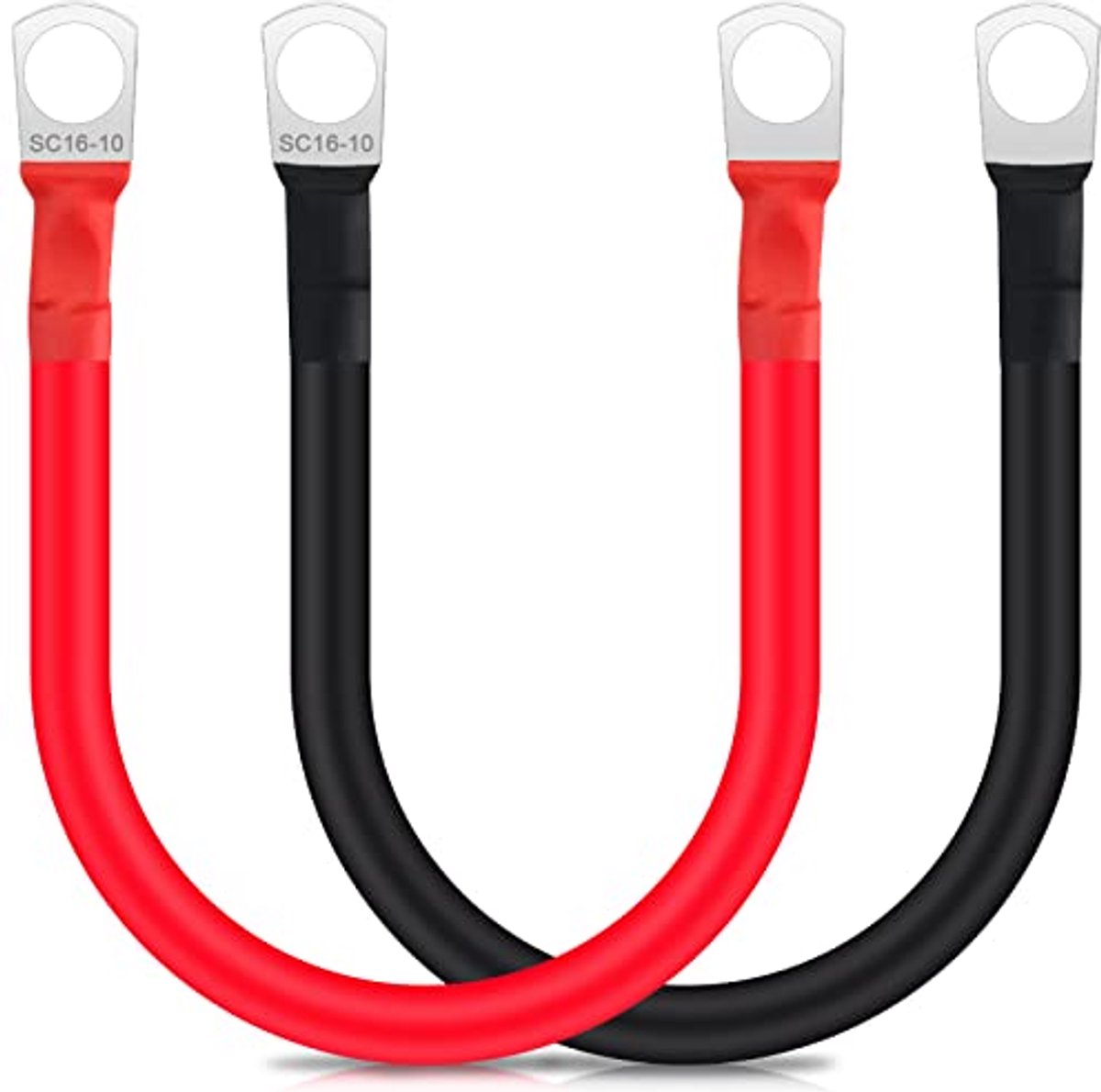 Batterijkabel 12 V M10 - 2 x 30 cm Accukabel - 16 mm Snoer - Robuuste Kwaliteit voor Motorrijders en Zonne-energie