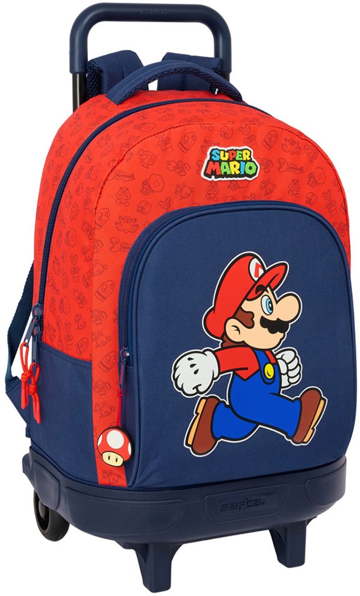 Schoolrugzak met Wielen Super Mario Trick Rood Donkerblauw 33 x 45 x 22 cm