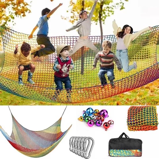 Klimnet voor Speeltuin - Vallen Bescherming Net - Veiligheidsnet voor Kinderen - Dubbele Laag - 4cm Gat - Inclusief 6 Veiligheidsogen en Opbergzak voor Kinderen - Kleurrijk 2 x 3