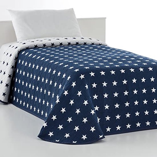 Lichte sprei voor tweepersoonsbed 180 cm in marineblauw met sterrenpatroon