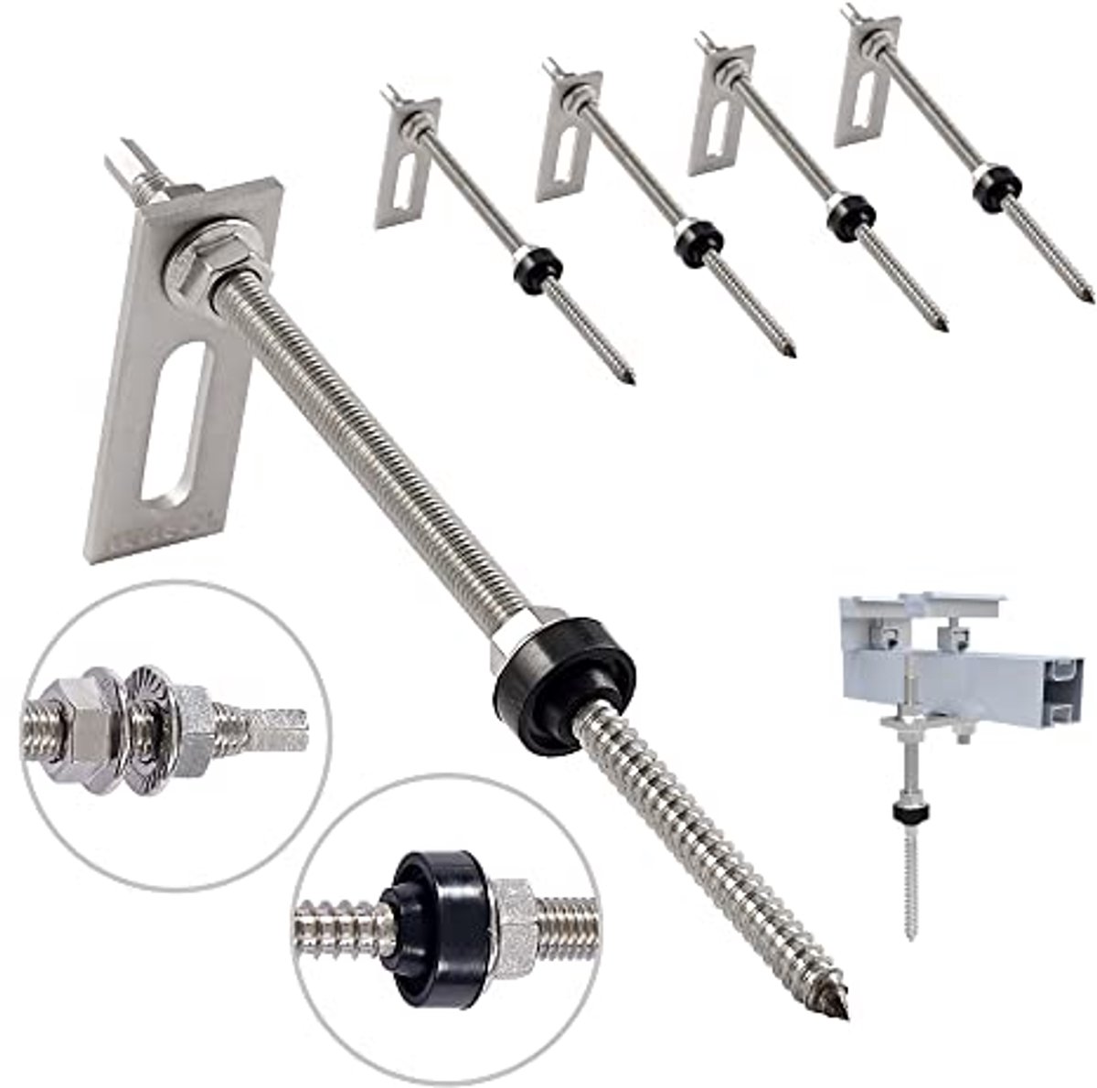 Stokschroeven met adapterplaat M10 x 200mm - Roestvrij staal - 4-pack