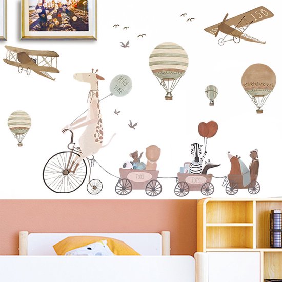 Sticker mural XXL Girafe à vélo - Décoration murale autocollante Animaux pour chambre d'enfant - Grand sticker Animaux pour chambre d'enfant et Chambre de bébé - Muursticker