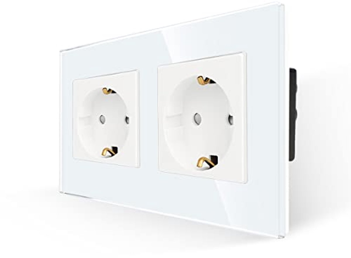 Dubbele Schuko stopcontacten 16A met glazen afwerking voor inbouw 250V