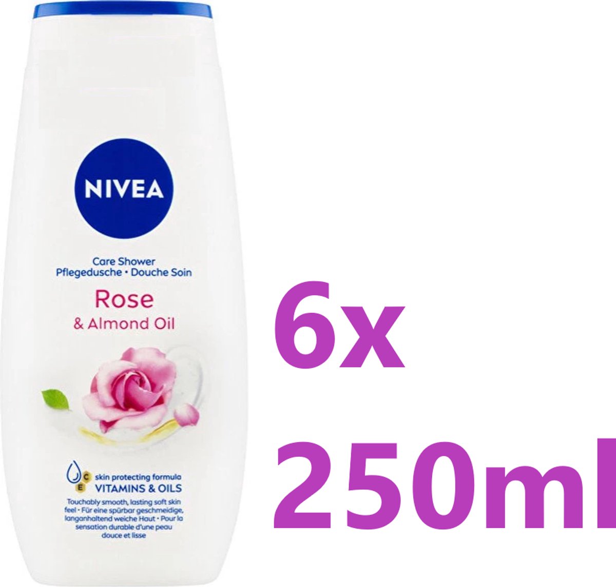 Nivea Douchegel - Rose & Almond Oil - 6 x 250 ml - Voordeelverpakking