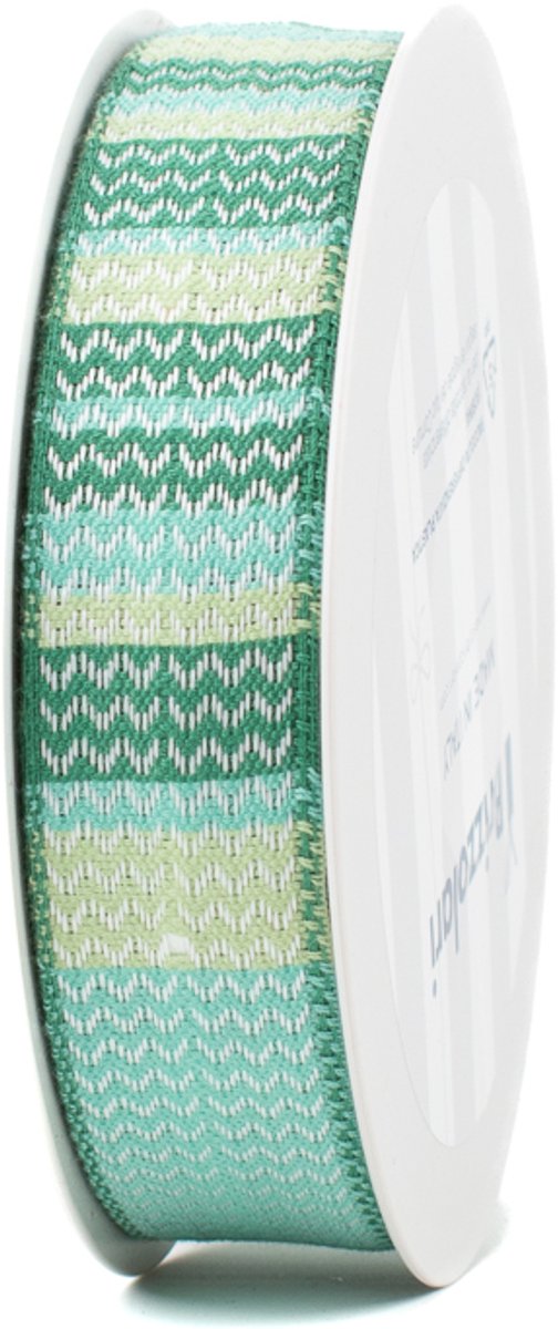 Trekstrik - Haakpatroon - Groen/Blauw - 25 mm breed - 15 meter lang - Decoratief lint