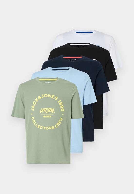 T-shirt Homme JACK&JONES PLUS JJSIMON TEE SS CREW NECK 5PK MP PLS - Iceberg Green W. Mix/Chambray/Sky Captain/ White/Noir