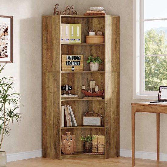 Tribesigns Boekenrek met 6 planken - Hoek Boekenkast Industrieel - Kasten - 70 x 70 x 180 cm - Bruin