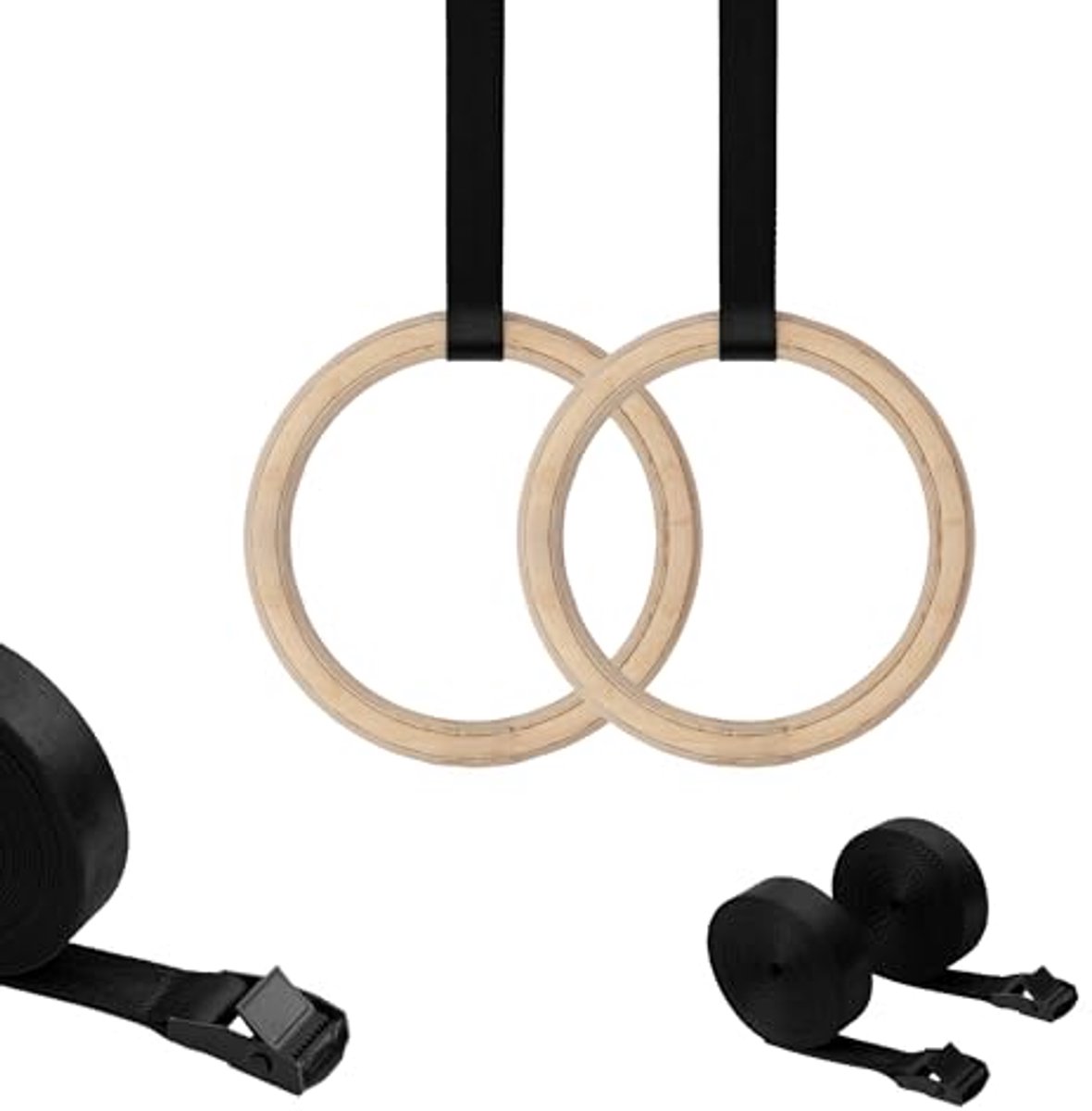 Houten Gymnastiek Ringen voor Volledig Lichaamstraining - Calisthenics Gym Ringen met Harnas en Draagtas