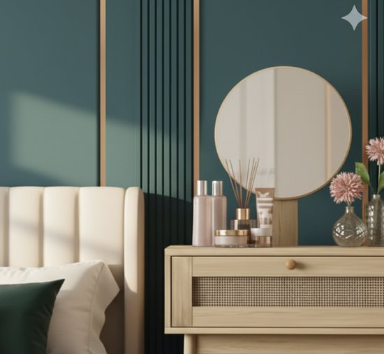 IJdelheid set make -up kaptafel Hout dressoir kaptafel met enkele ronde spiegel 4 laden en kruk, wit, 80x40x74cm (Color : White