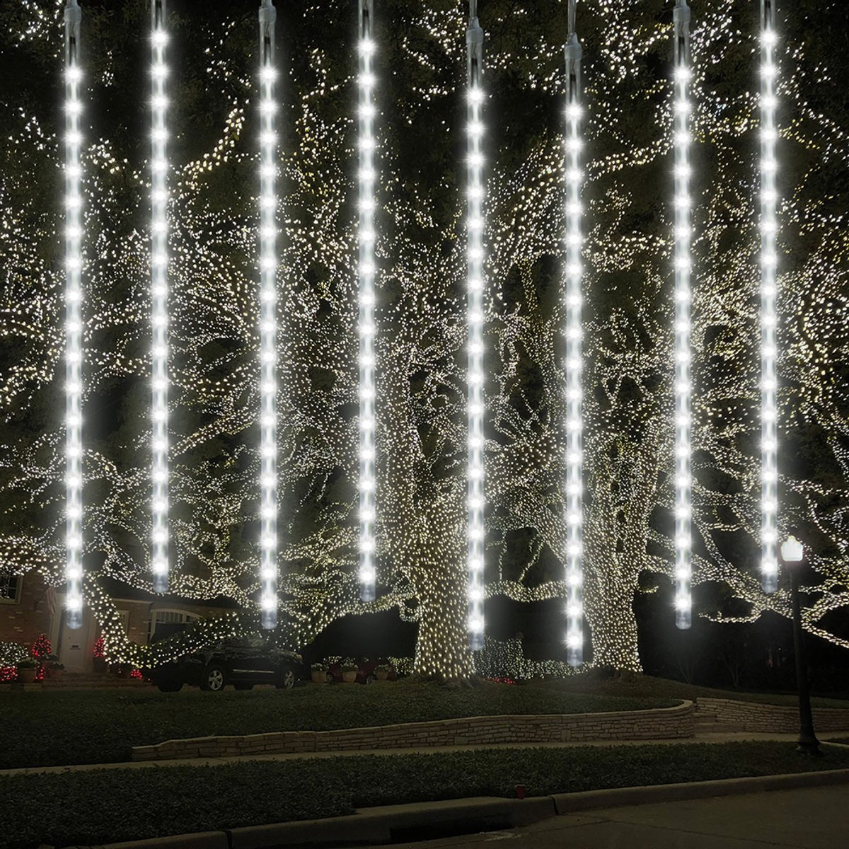 Rosnek Kerstverlichting Meteorenregen - Lichtgordijn 50CM Wit - 288 LEDs, 8 Buizen, 4M - IP65 Waterdicht & Koppelbaar - Voor Feest, Bruiloft en Tuin