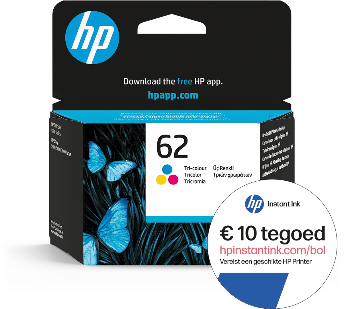 HP 62 - Inktcartridge kleur + Instant Ink tegoed