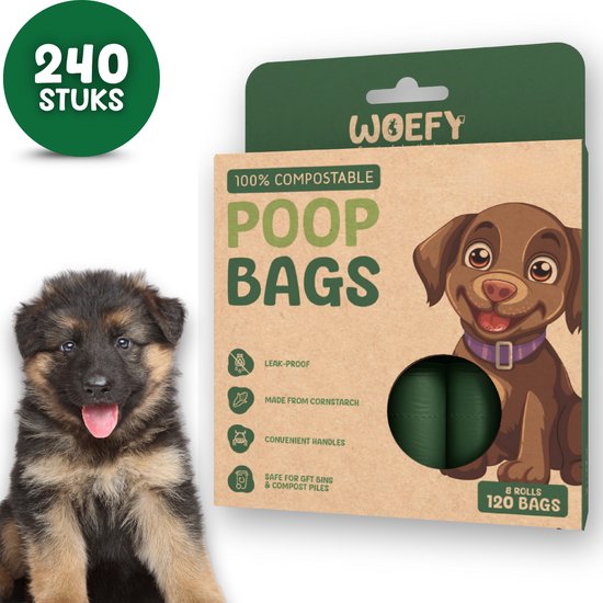 Sacs à déjections canines 240 pièces - Biodégradables - Robustes - Écologiques - Emballage pratique - Durables - Compostables