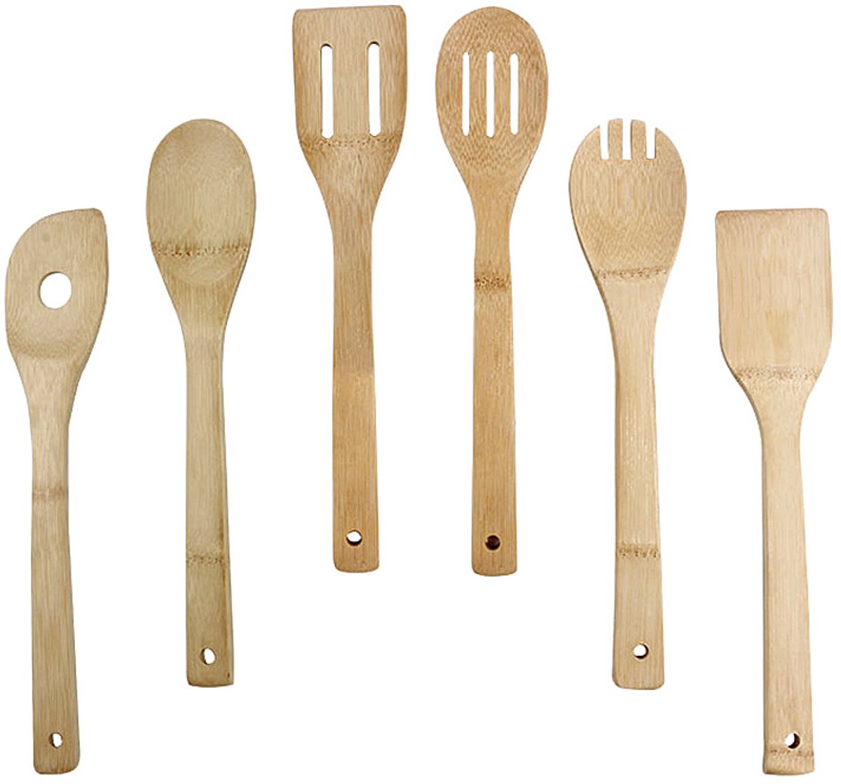 Bamboe keukengereedschapset, 30 cm, hittebestendige bamboe lepels en scheppen, complete set, 6 stuks