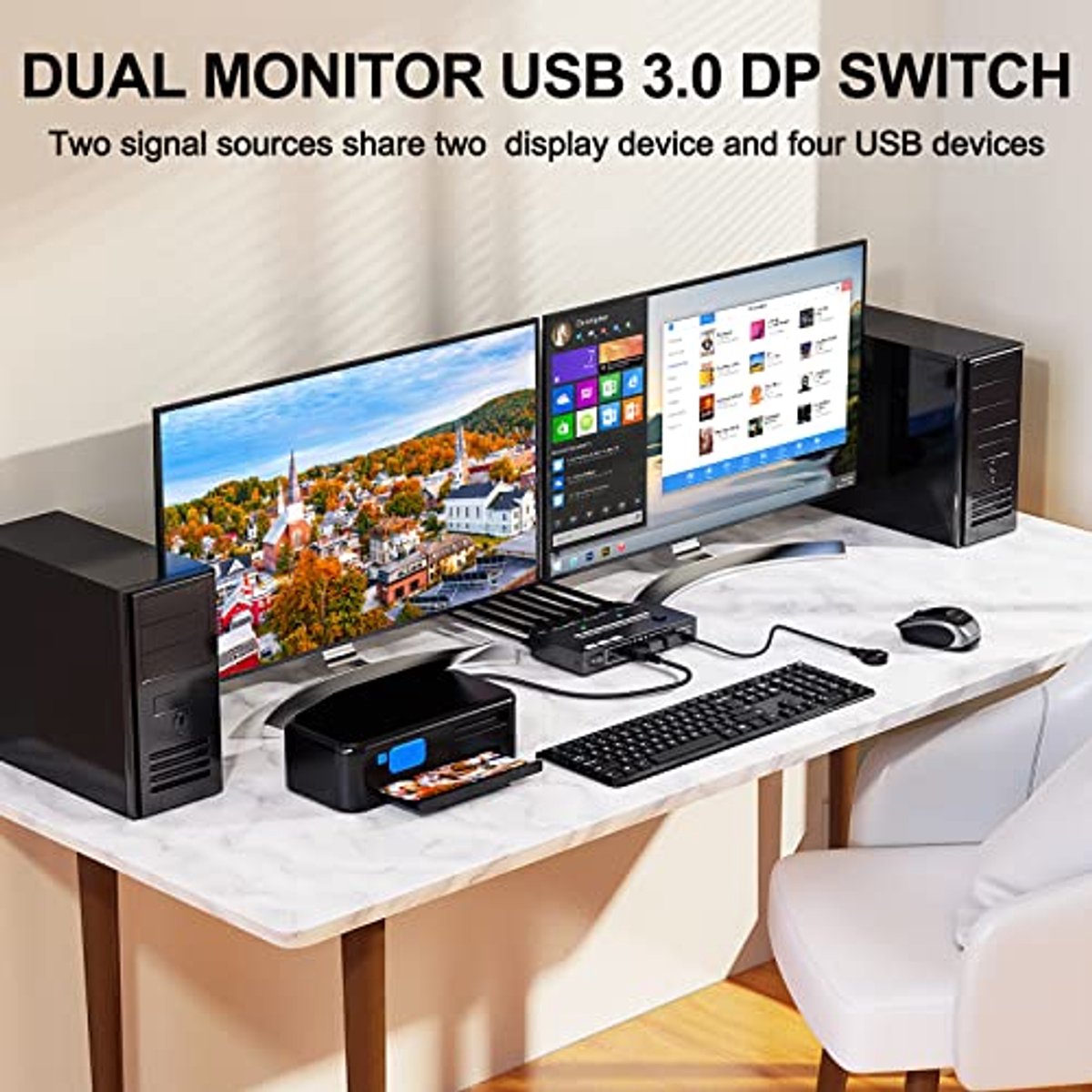KVM Switch 2 PC's 2 Monitoren met 8K DisplayPort en USB 3.0