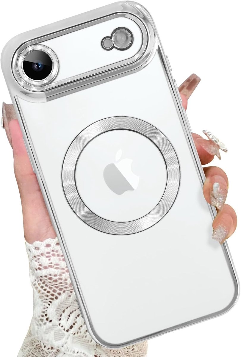 Magsafe Hoesje Geschikt voor iPhone Air hoesje Transparant / Zliver - Lens beschermer – backcover