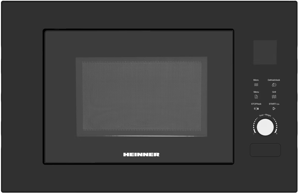 Heinner Inbouw Magnetron 23L – 800W Magnetron – Grill 1000 W –5 Vermogensstanden – LED Display – Kinderslot –Timer – Zwart