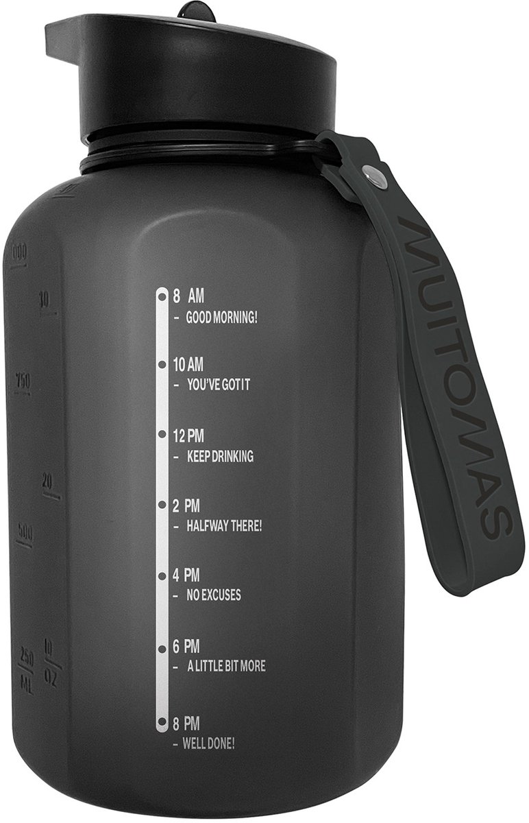 Muitomas Sportfles – Grote inhoud - 1200ml - Siliconen tuit - Geïntegreerd handvat - Zwart