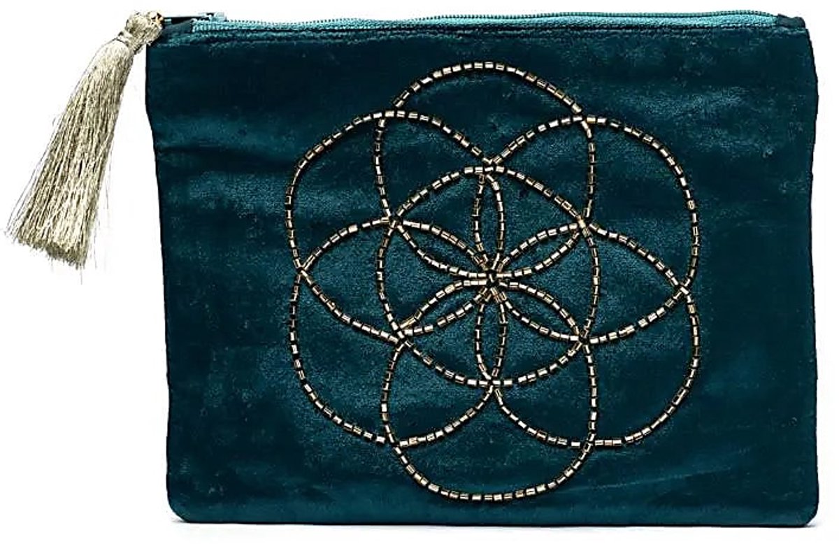 Etui fluweel petrol met Seed of Life – 20 cm x 15 cm