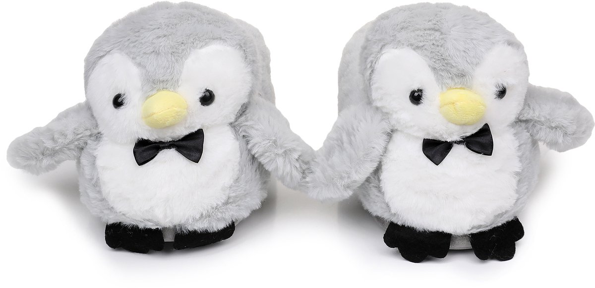 Grappige pantoffels | Pinguïn sloffen | Grijs | One size fits all maat 32 t/m 38 voor Kinderen, Dames en Heren | Pinguin Pantoffel | Pluche Dierenpantoffels | Zachte Binnenschoenen | Sloffen en Pantoffels maat 32, 33, 34, 35, 36, 37, 38