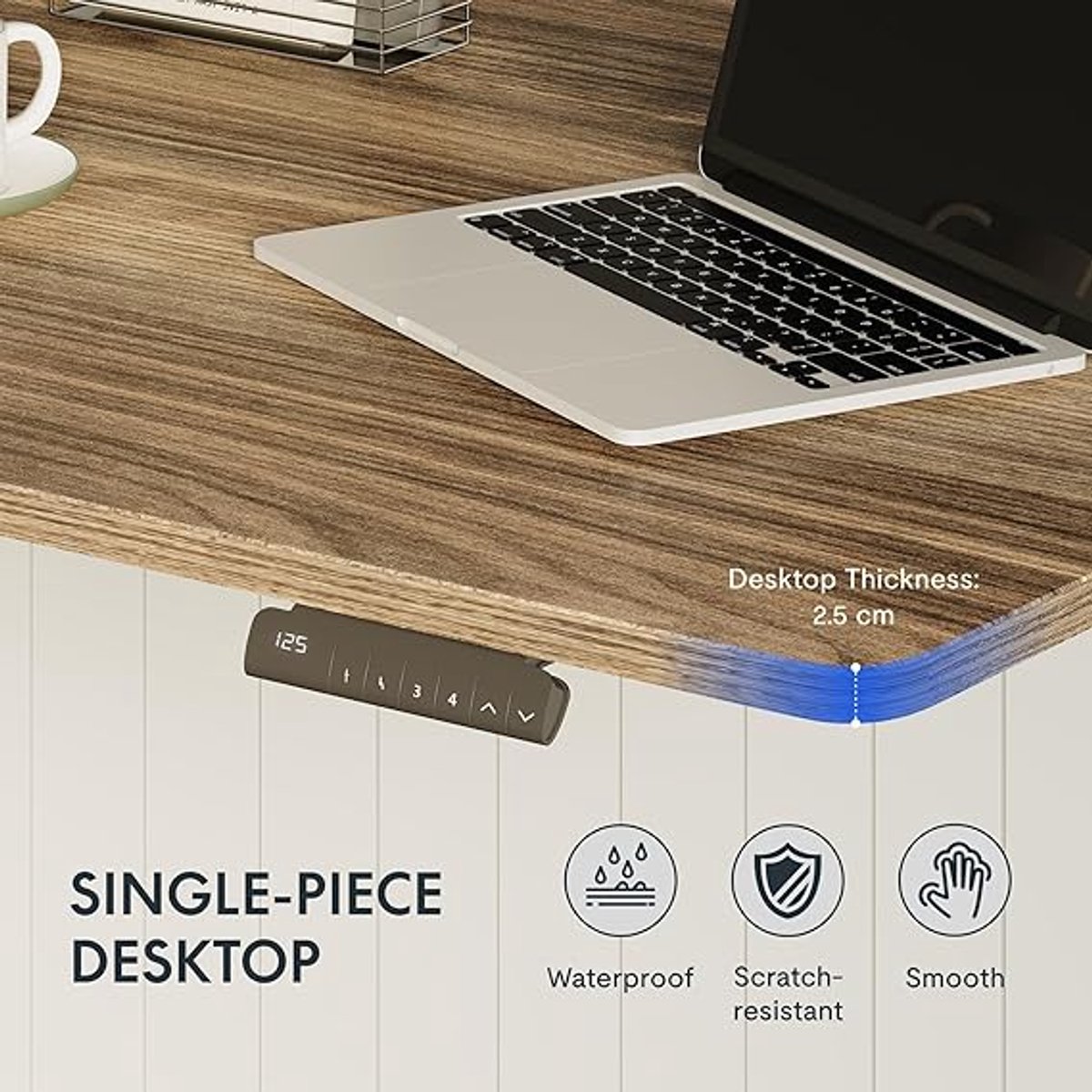 Elektrisch Zit-Sta Bureau Medahomestore Medahomestore 140x80 cm – Dubbele Motor, In Hoogte Verstelbaar 60-125 cm, 4 Geheugenfuncties, 3-Traps Frame, Ergonomisch, Stabiel & Stil, Zwart-Bruin