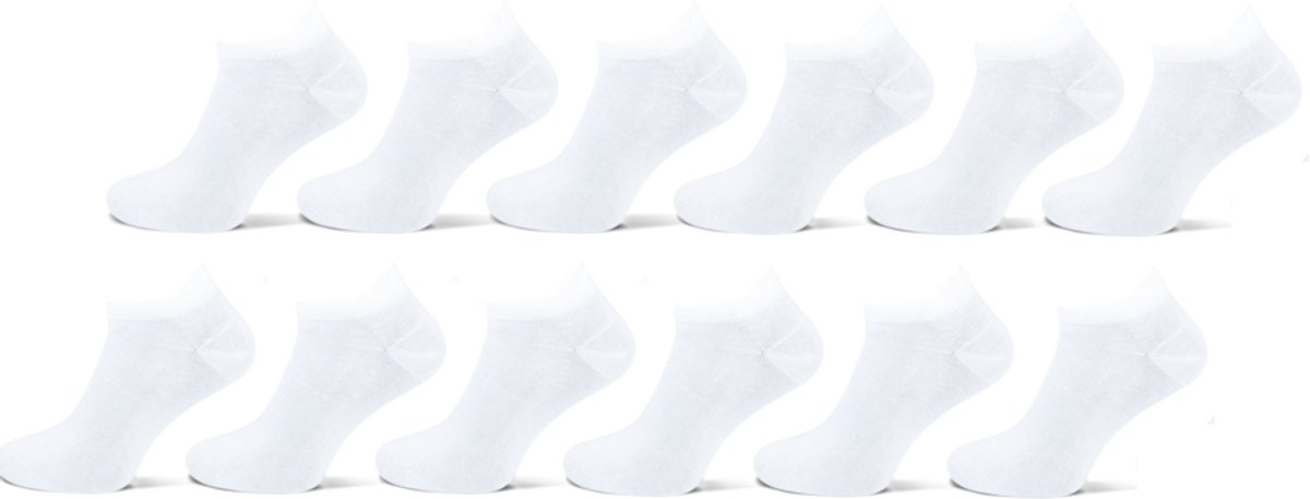 Marco Rossi Badstof Sneakersokken met Lipje - Zakt niet af - Katoen - Heren Dames Unisex - Badstof binnenzool - Lage Sokken - 12 Paar - Wit - Maat 43-46
