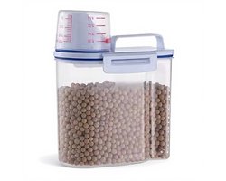 Pretty Paws Voercontainer 1,5L – Luchtdichte Voedselcontainer met Maatbeker – Transparante Voerton voor Hond & Kat – BPA-vrije Opslagcontainer voor Droogvoer & Snacks