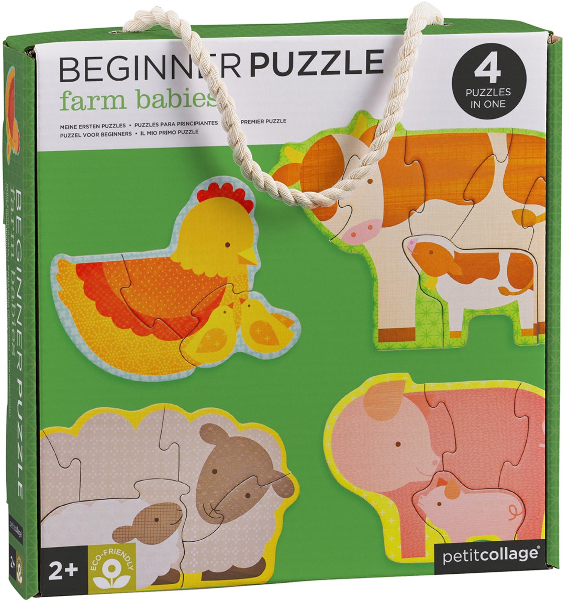 Petit Collage babydieren boerderij puzzel - educatief speelgoed karton.