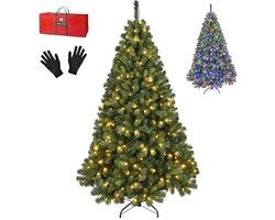 PristinePine Volle kerstboom met verlichting (280 LED lampjes) - 180 cm Kunstkerstboom inclusief opbergtas en handschoenen - Gekleurde lichtjes - 980 Takken