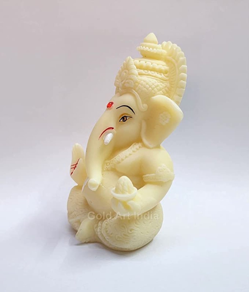 Ivory Ganesha Idool voor Auto Dashboard - Religieuze Woondecoratie en Diwali Geschenken