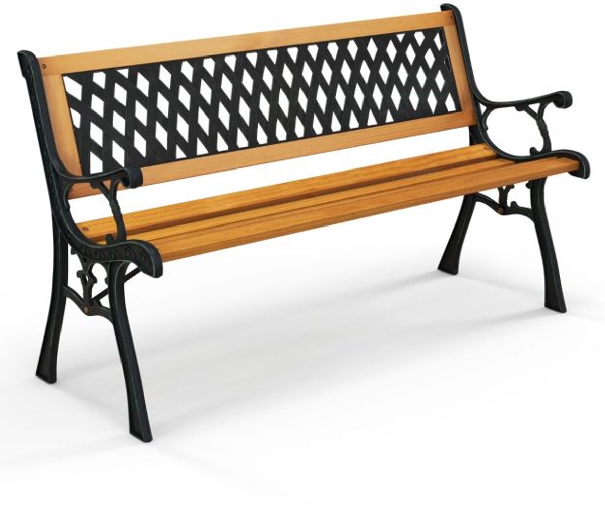 SureDeal® - Tuinbank 2-Zits met Rugleuning & Armleuningen - 126x52x74 cm - Gietijzer & Hout - Zwart/Natuurlijk
