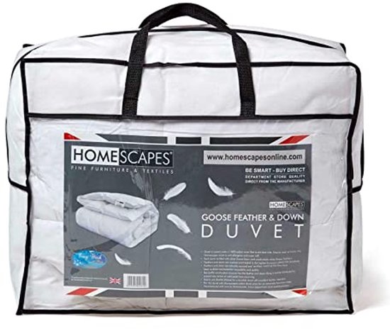 Homescapes 10.5 Tog Dekbedovertrek, Premium Witte Gans Dons Dekbedovertrek, 100% Katoen Anti Stofmijt & Donsbestendig Stof/Weefsel, Anti Allergeen, Wasbaar thuis Lente Herfst Quilt