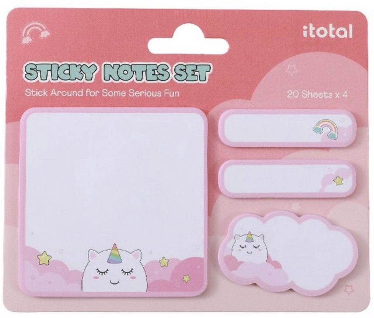 iTotal Sticky Notes Sets Kleverige Notities “Unicorn” 4x20 sheets 74x74, 15x55, 33x55mm 20gr