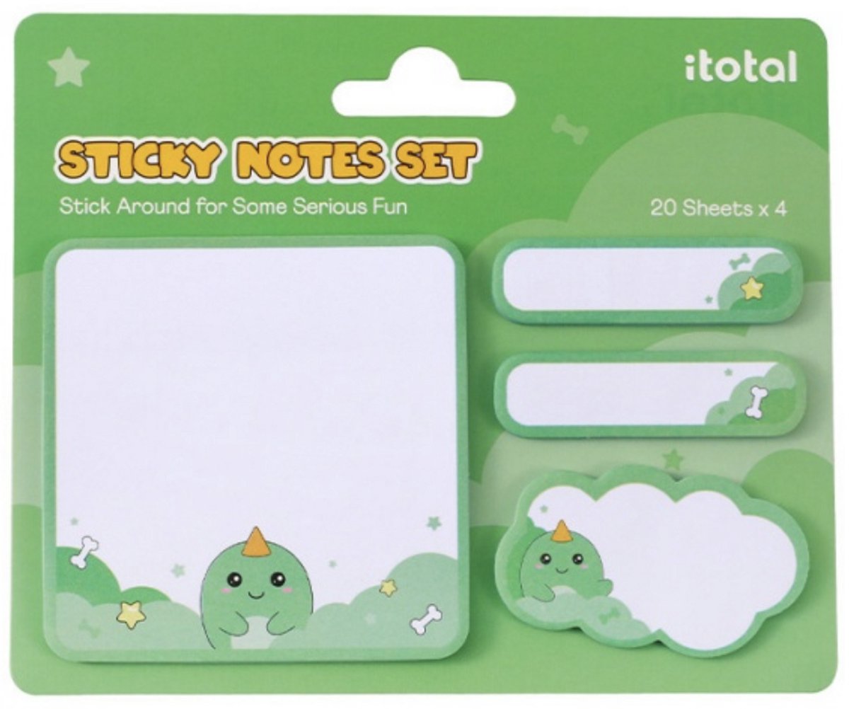 iTotal Sticky Notes Sets Kleverige Notities “Hello Dino” 4x20 sheets 74x74, 15x55, 33x55mm 20gr