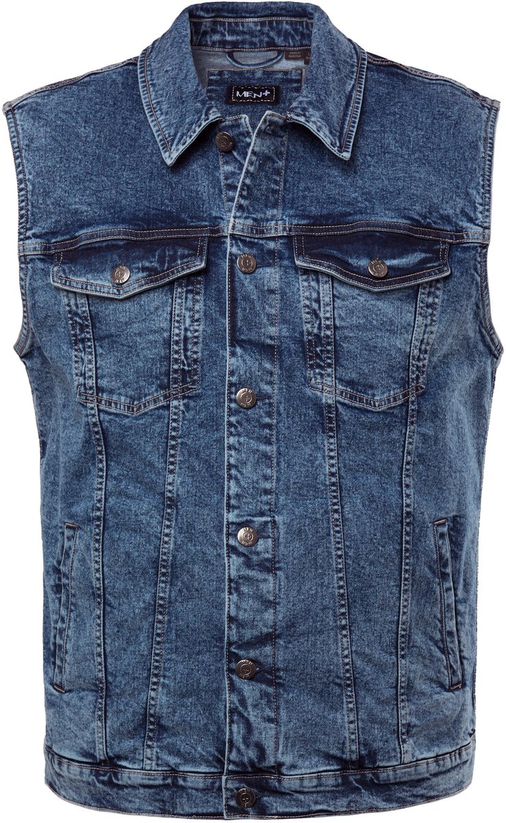 Men Plus - Heren - Denim bodywarmer knoopsluiting - Blue stone - Maat L