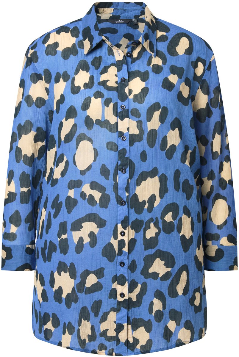 Ulla Popken - Dames - Blouse leomotief overhemdkraag lange mouw - Atlantisch blauw - Maat 46+