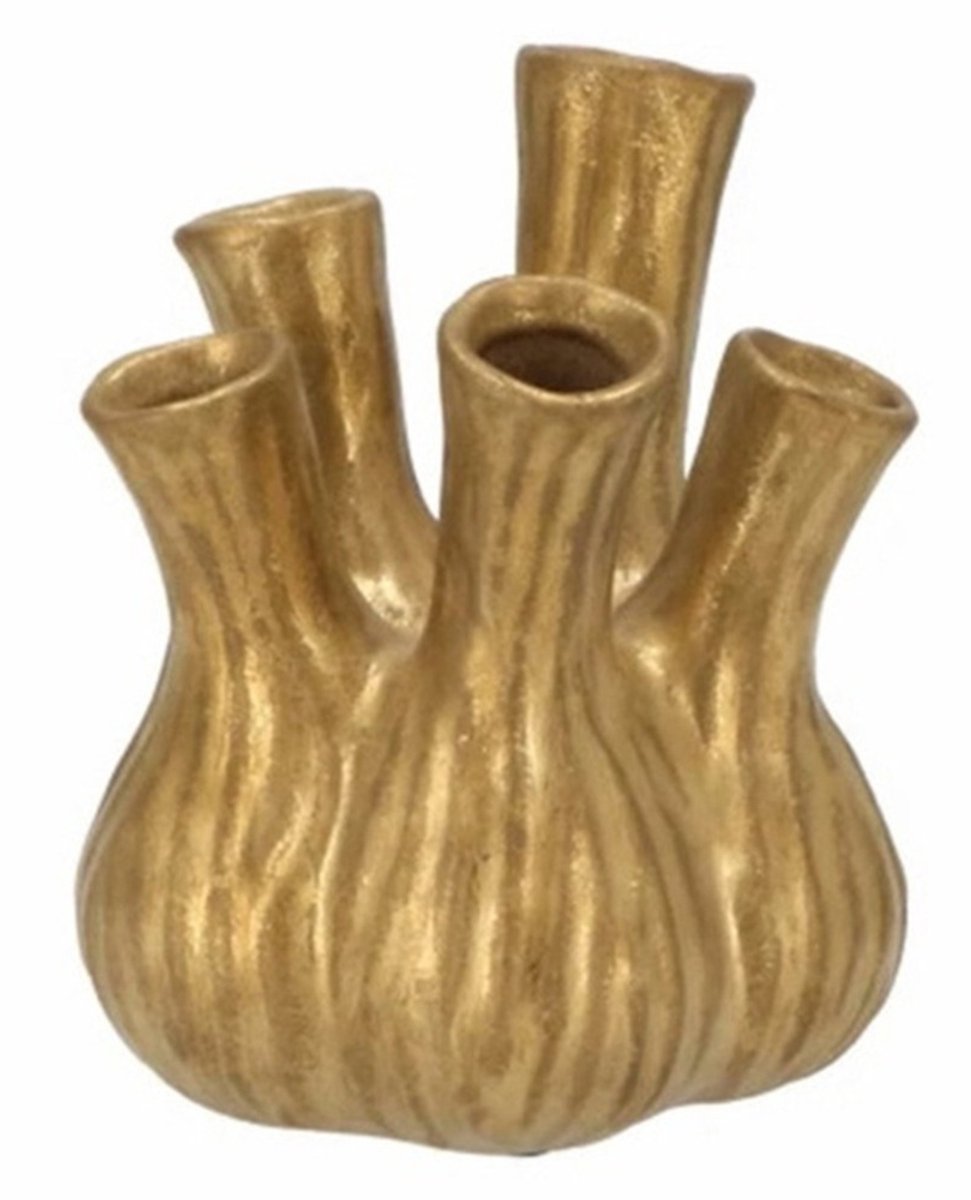 Home & Styling Bloemenvaas Tulips - tulpenvaas - mat goud - D13 x H16 cm - keramiek - toetervaas Goudkleurig