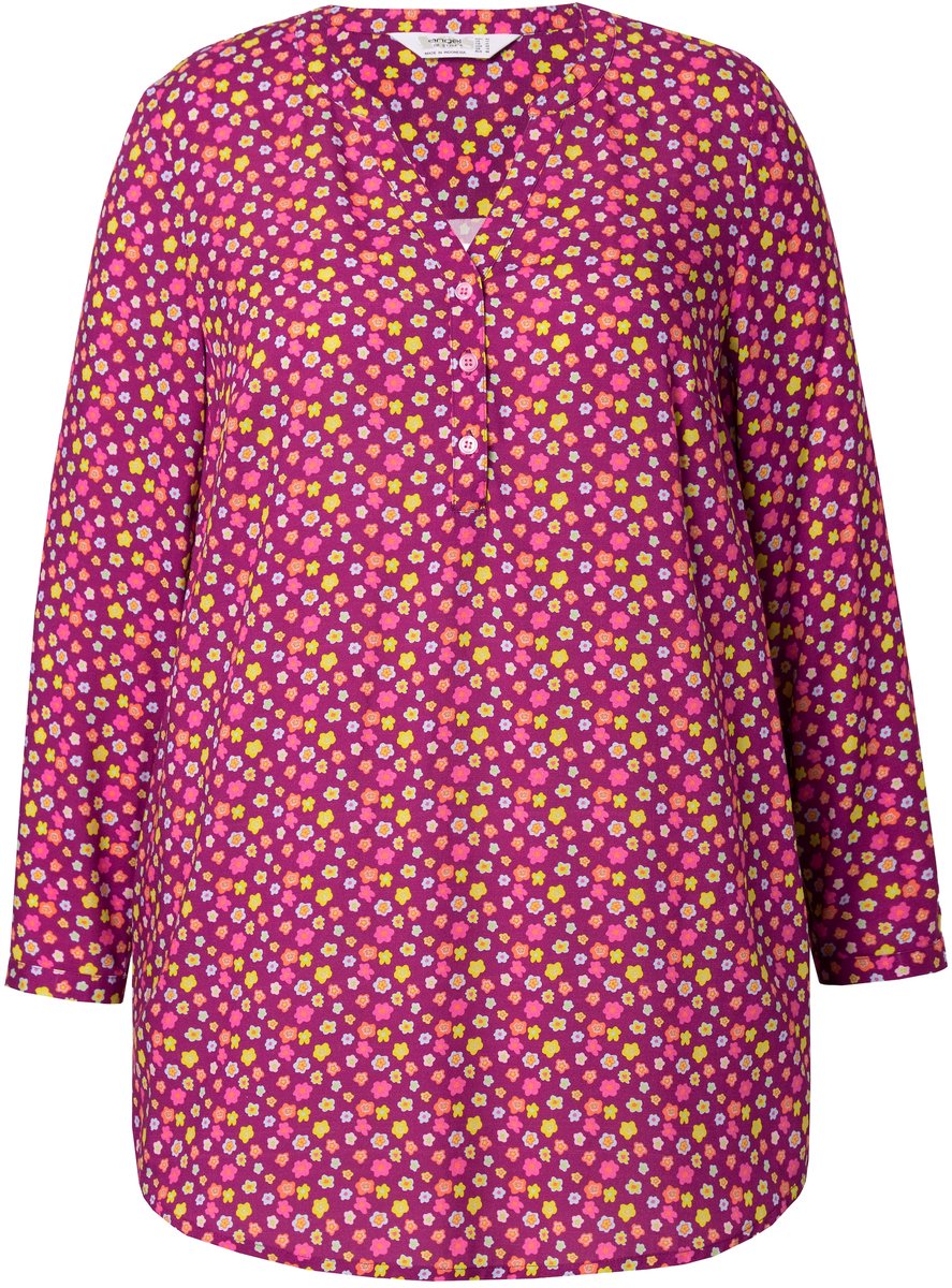 Angel of Style - Dames - Blouse minimalistsche bloemenprint lange mouwen - Magnoliarood - Maat 46