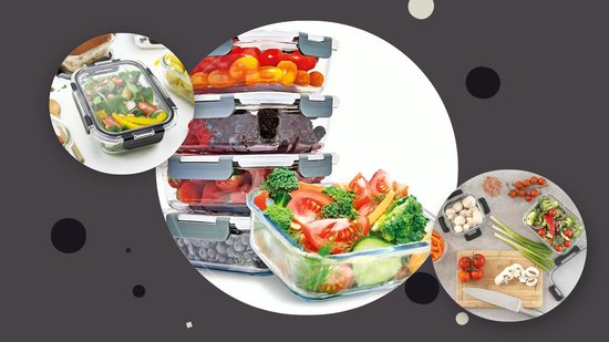 HI NATURE™ Vershoudbakjes set Glas - Meal Prep Bakjes - Luchtdicht vershouddoos van glas - Diepvriesbakjes - BPA Vrije Magnetronbakjes - Bewaarbakjes met deksel | 1L - Glas - 5 Stuks