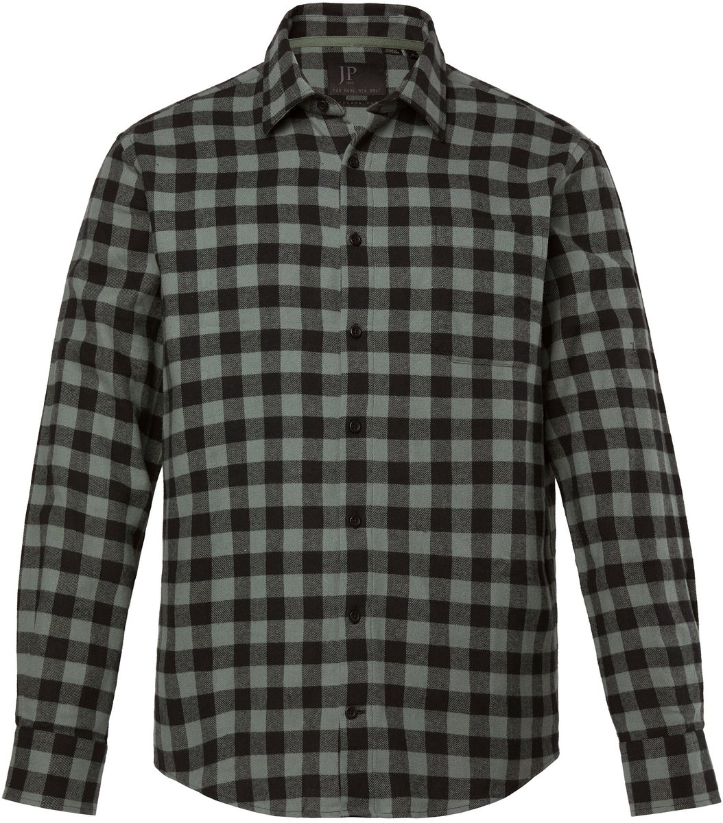 JP 1880 - Heren - Geruit flanellen overhemd lange mouwen kentkraag Modern-Fit - Eucalyptusgroen - Maat 7XL