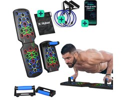 Hulser Push up bord - 14 in 1 - Met 2 weerstandsbanden - Met startgids - Grips - Bars - Steun - Parallettes board - Fitness plank - Opdrukken trainingsbord - Thuis sporten - Home workout - Elastiek