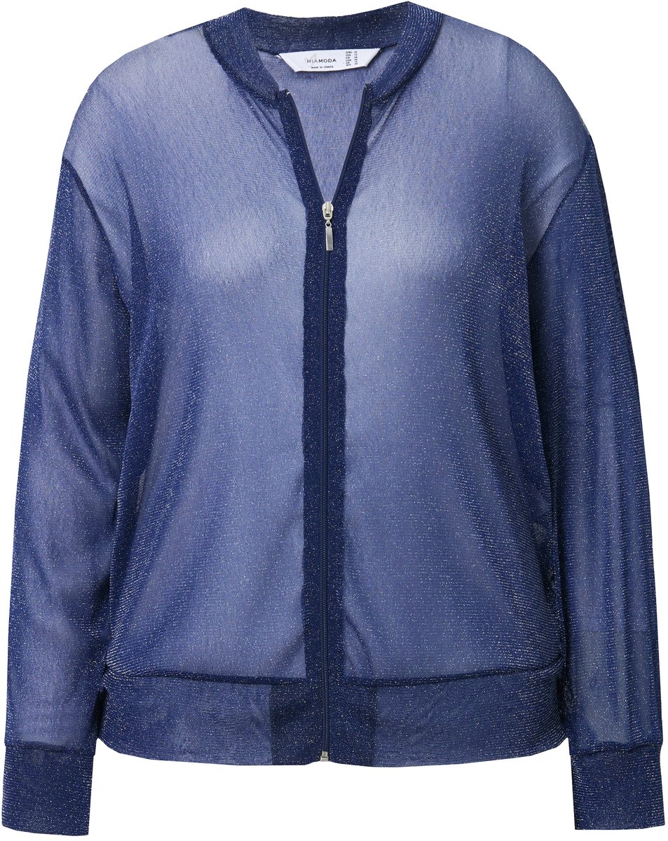 MIAMODA - Dames - Blouson mesh met glitters lange mouw - Donkerblauw - Maat 54