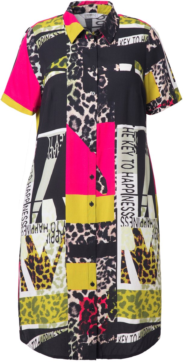 Angel of Style - Dames - Overhemdjurk Straight Fit grafisch luipaardpatroon - Limoengroen - Maat 52