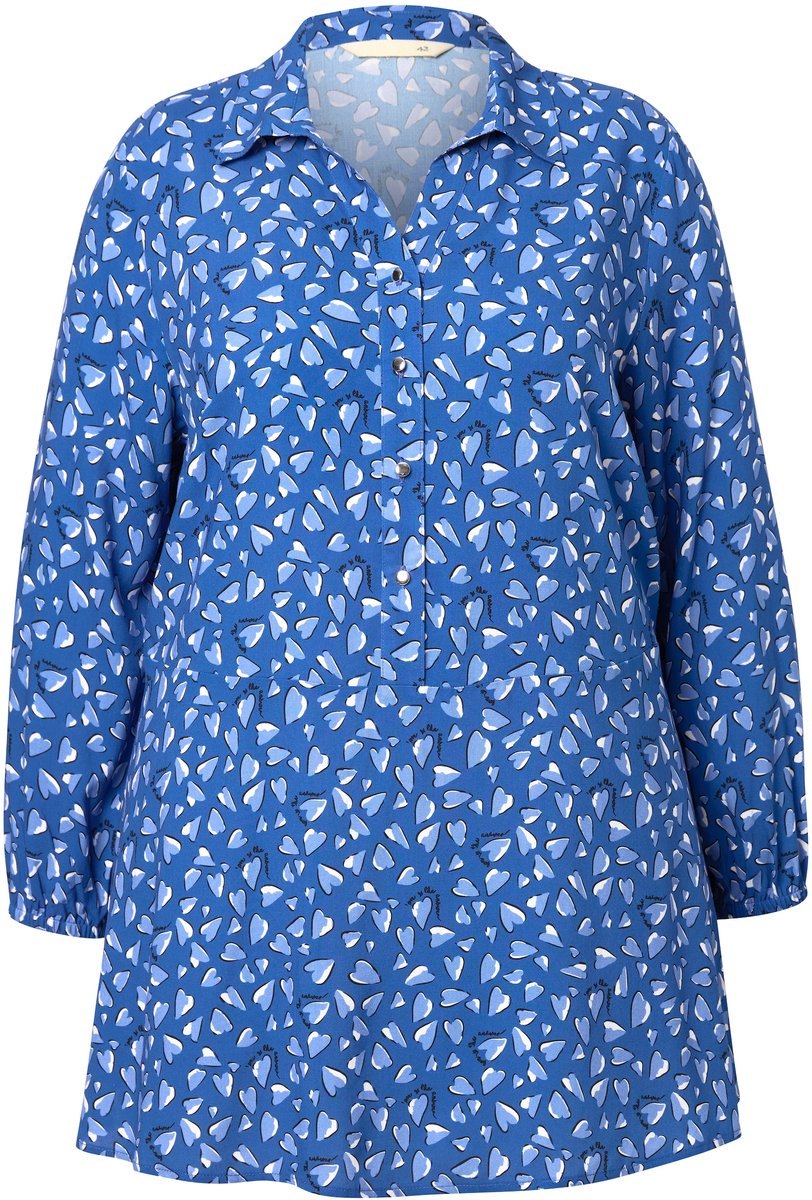 MIAMODA - Dames - Blouse A-lijn hartjesmotief - Donker hemelsblauw - Maat 46