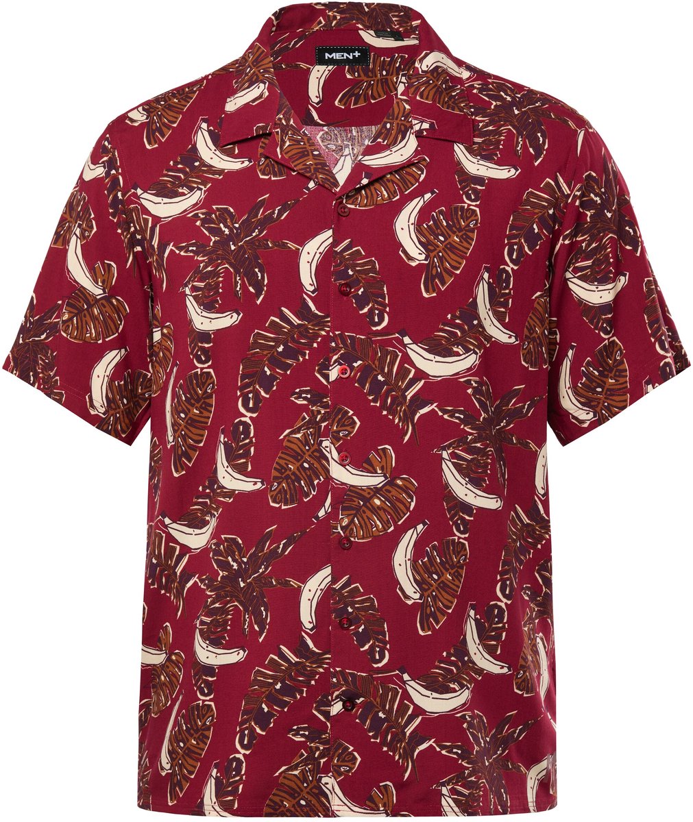 Men Plus - Heren - Overhemd van viscose korte mouwen Cubaanse kraag Cubaanse fit - Bordeauxrood - Maat 5XL