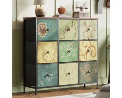 Commode met 9 Lade, Sideboard Lade kast Commode, Smalle Stoffcommode voor Woonkamer Slaapkamer Hal 100x30x86.5 cm