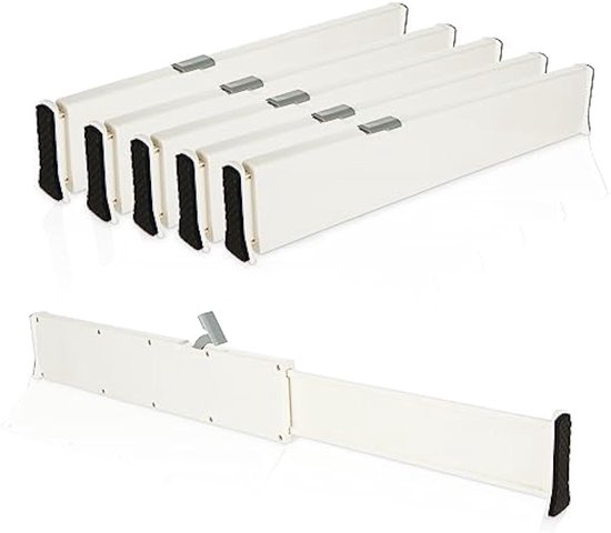 Kamoro HOME & KITCHEN Set van 4 ladeverdelers van natuurlijk bamboe, verstelbare organizer tussen 45 en 57 cm, wit