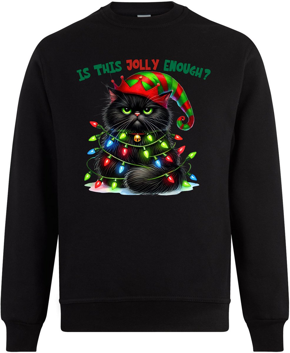Is This Jolly Enough? Kersttrui - Dames Heren - Kat - Unisex - Kerst Cadeau - Grappig - Foute Kersttrui - Maat M