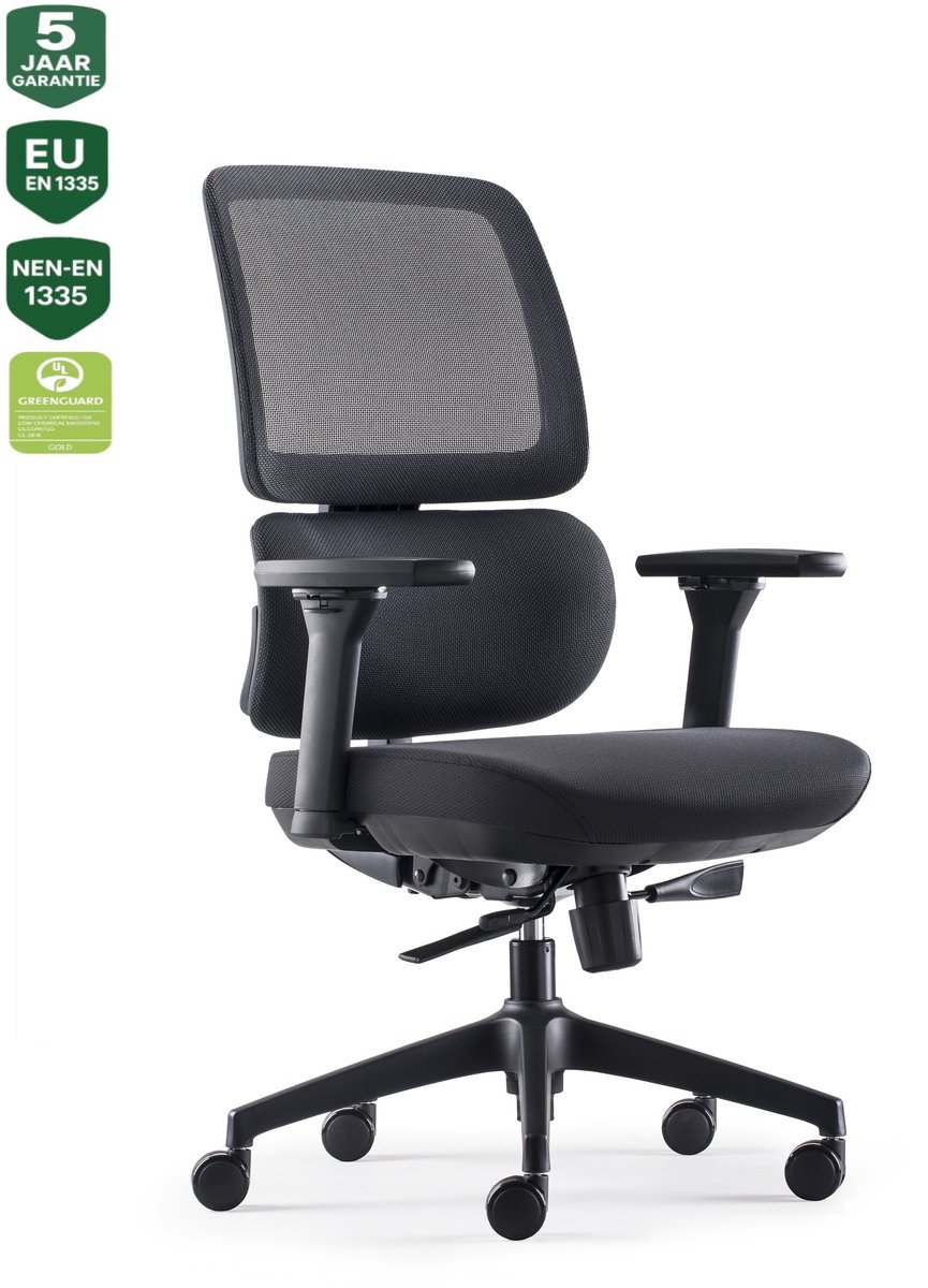BENS 839-Ergo-4 - Ergonomische Bureaustoel - Bureaustoel volwassenen - Kantoorstoel - Mesh rug - Stoffen Zitting - GREENGUARD GOLD - NEN-EN1335 & ARBO normen